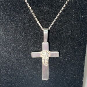 Sterling Silver 925 Cross with Rose Design